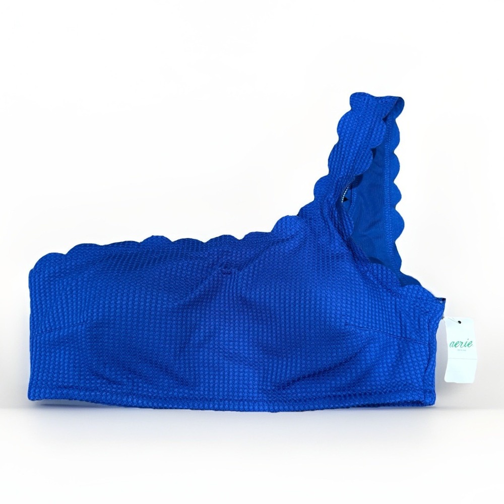 NWT Aerie One Shoulder Scalloped Bikini Top Royal Blue Size Medium